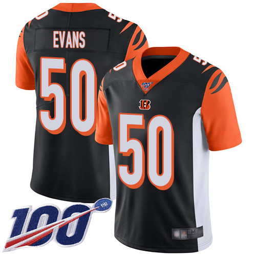 Cincinnati Bengals Limited Black Men Jordan Evans Home Jersey NFL Footballl #50 100th Season Vapor Untouchable->youth nfl jersey->Youth Jersey